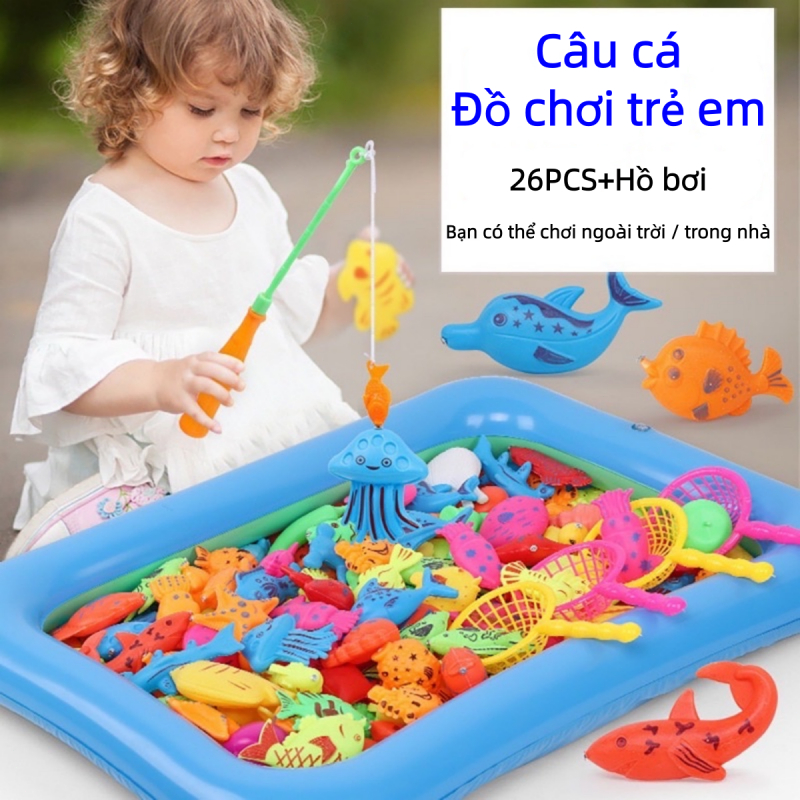 26PCS Trẻ em Đồ chơi Câu cá Trò chơi Câu cá từ Rod Fish Hook Bể bơi bơm hơi của trẻ em Đồ chơi tương tác cha mẹ-con