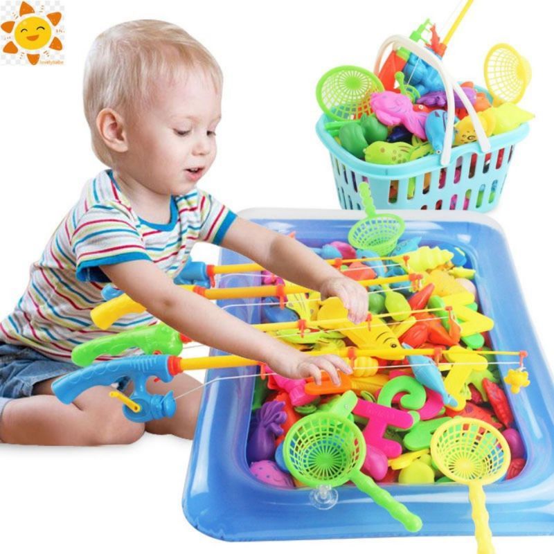 26PCS Trẻ em Đồ chơi Câu cá Trò chơi Câu cá từ Rod Fish Hook Bể bơi bơm hơi của trẻ em Đồ chơi tương tác cha mẹ-con