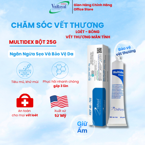 Multidex Bột 25 gram xử lí phục hồi vết thương bỏng lở loét tì đè biến chứng đái tháo đường cắt bỏ chi
