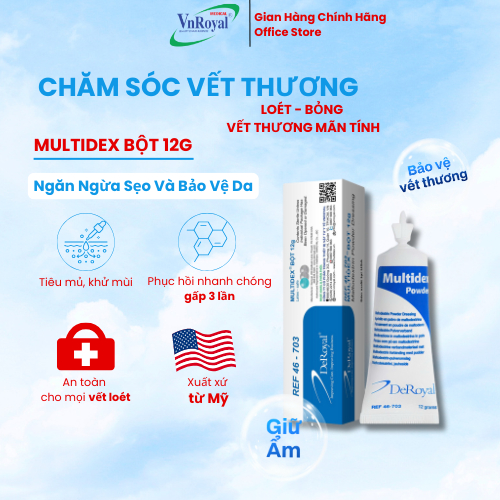 Multidex Bột 12 gram xử lí phục hồi vết thương bỏng lở loét tì đè biến chứng đái tháo đường cắt bỏ chi