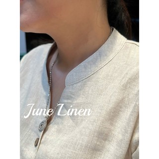 [JUNE LINEN] A08. Áo sơ mi nữ 100% Linen cổ trụ tay dài. Ảnh thật