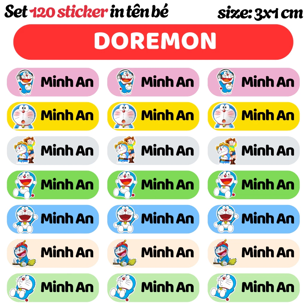 Sticker in Tên Bé dán lên đồ dùng cá nhân học tập của bé yêu nhà bạn chất liệu UV DTF Decal nhựa chống nước