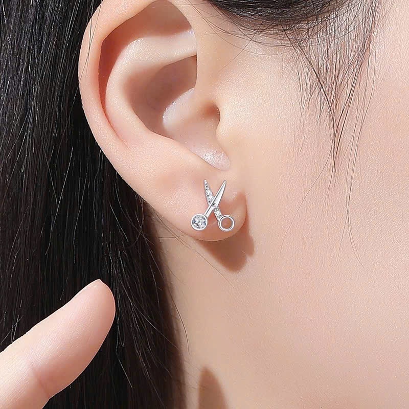 Khuyên tai nam bạc 925 chuôi thẳng thiết kế hình kéo 2 màu bạc và vàng KN106 (1 chiếc) | GEMY SILVER KN106