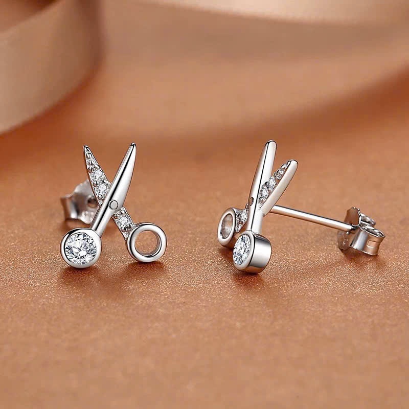 Khuyên tai nam bạc 925 chuôi thẳng thiết kế hình kéo 2 màu bạc và vàng KN106 (1 chiếc) | GEMY SILVER KN106