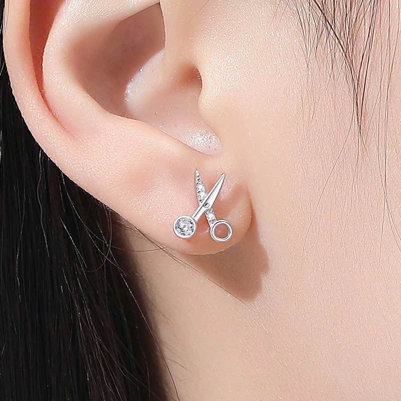Khuyên tai nam bạc 925 chuôi thẳng thiết kế hình kéo 2 màu bạc và vàng KN106 (1 chiếc) | GEMY SILVER KN106