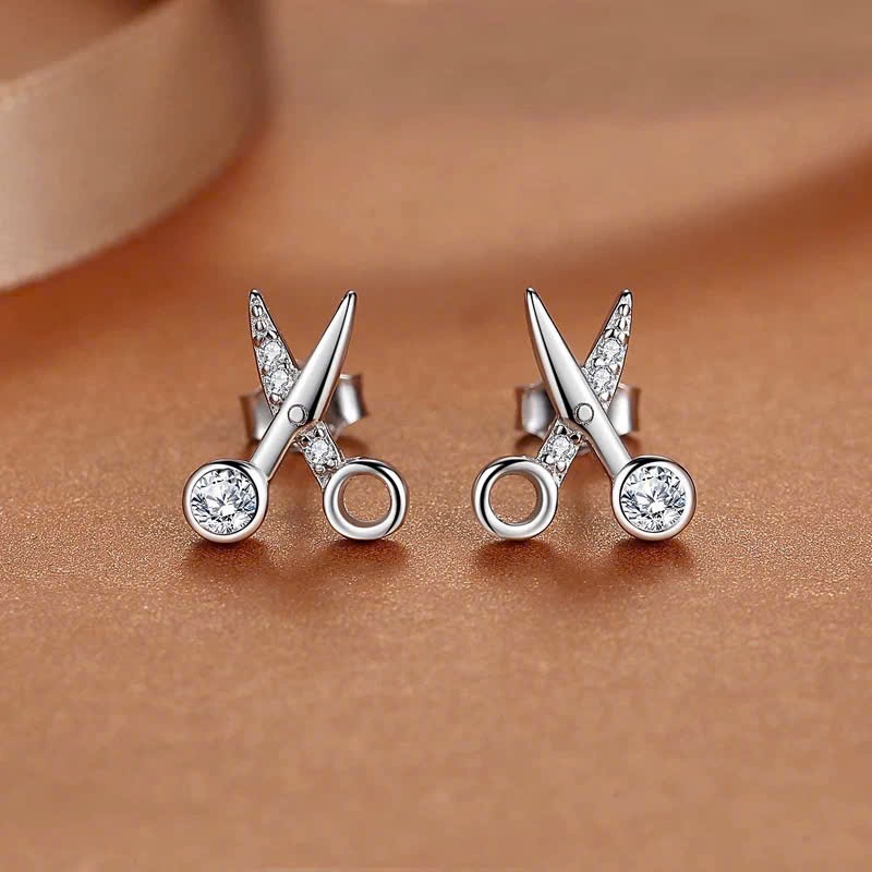Khuyên tai nam bạc 925 chuôi thẳng thiết kế hình kéo 2 màu bạc và vàng KN106 (1 chiếc) | GEMY SILVER KN106