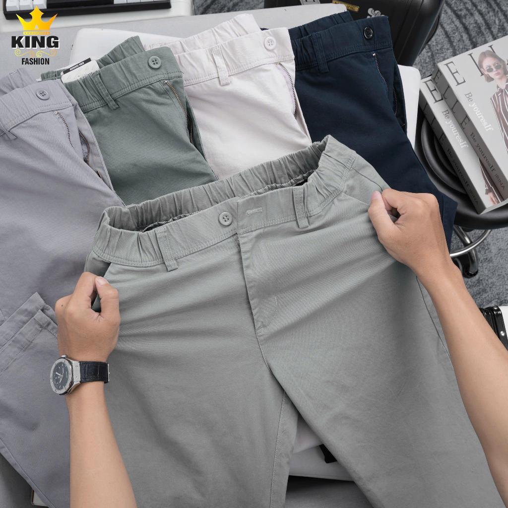 QUẦN DÀI BASIC ỐNG SUÔNG KING FASHION Lưng Thun Có Khóa Kéo Chất Liệu Kaki