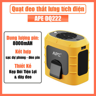 Quạt Sạc Đeo Thắt Lưng APE DQ222 – Pin 8000mAh Kiêm Sạc Dự Phòng, Có Đèn Pin LED – Công Suất 10W