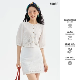 511SK0031 - Chân váy mini thô trắng thêu bode gấu ADORE