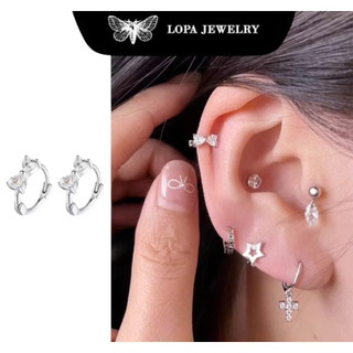 [Hộp Xinh] Khuyên tai nơ tròn sk29 bạc ta LoPa đính đá hàng cao cấp bóng đẹp Bạc LoPa