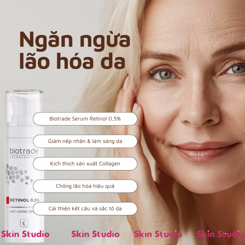 Serum hỗ trợ trẻ hóa mờ thâm sáng da Biotrade Retinol 0,5% Anti-Aging 30ml - Skin Studio