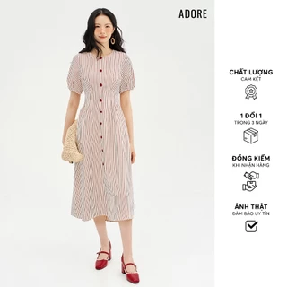 511DR2104 Đầm midi sọc đỏ phối khuy ADORE