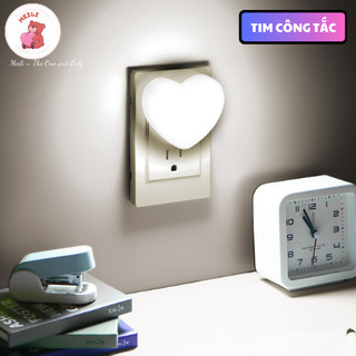 ( TẶNG SET 10 KHẨU TRANG) Đèn Ngủ Cắm Điện Mini Tim Hồng, Công Tắc Đóng Mở, Tiết Kiệm Điện Năng, Trang Trí Phòng Ngủ