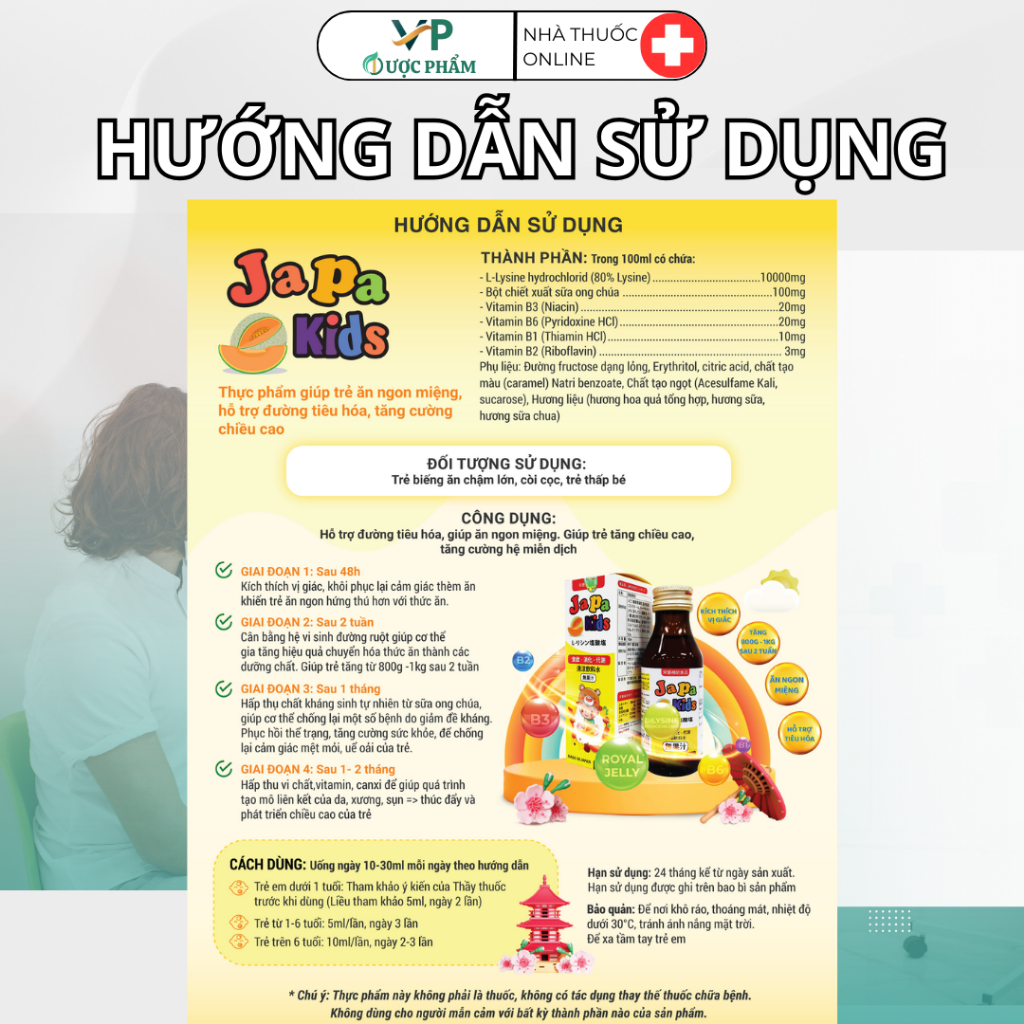 Siro Japa Kids Ăn Ngon Cho Bé - Hỗ Trợ Bé Tăng Cân, Kích Thích Vị Giác, Giảm Biếng Ăn, Hấp Thụ Tốt