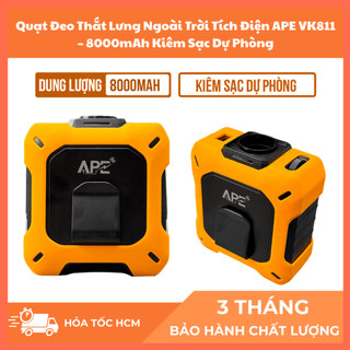 Quạt Sạc Đeo Thắt Lưng APE VK811 – Pin 8000mAh, Công Suất 30W, 6–10h Sử Dụng, Kiêm Sạc Dự Phòng USB