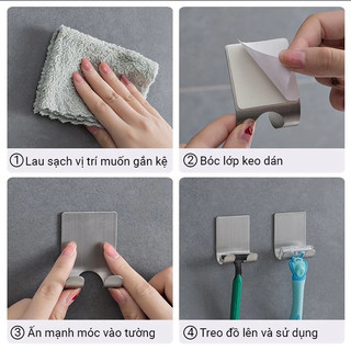 Set 2 Móc Inox Treo Dao Cạo Râu, Móc Dán Tường Treo Ổ Cắm Điện Đồ Dùng Đa Năng Tặng Kèm Miếng Dán 3M 88520