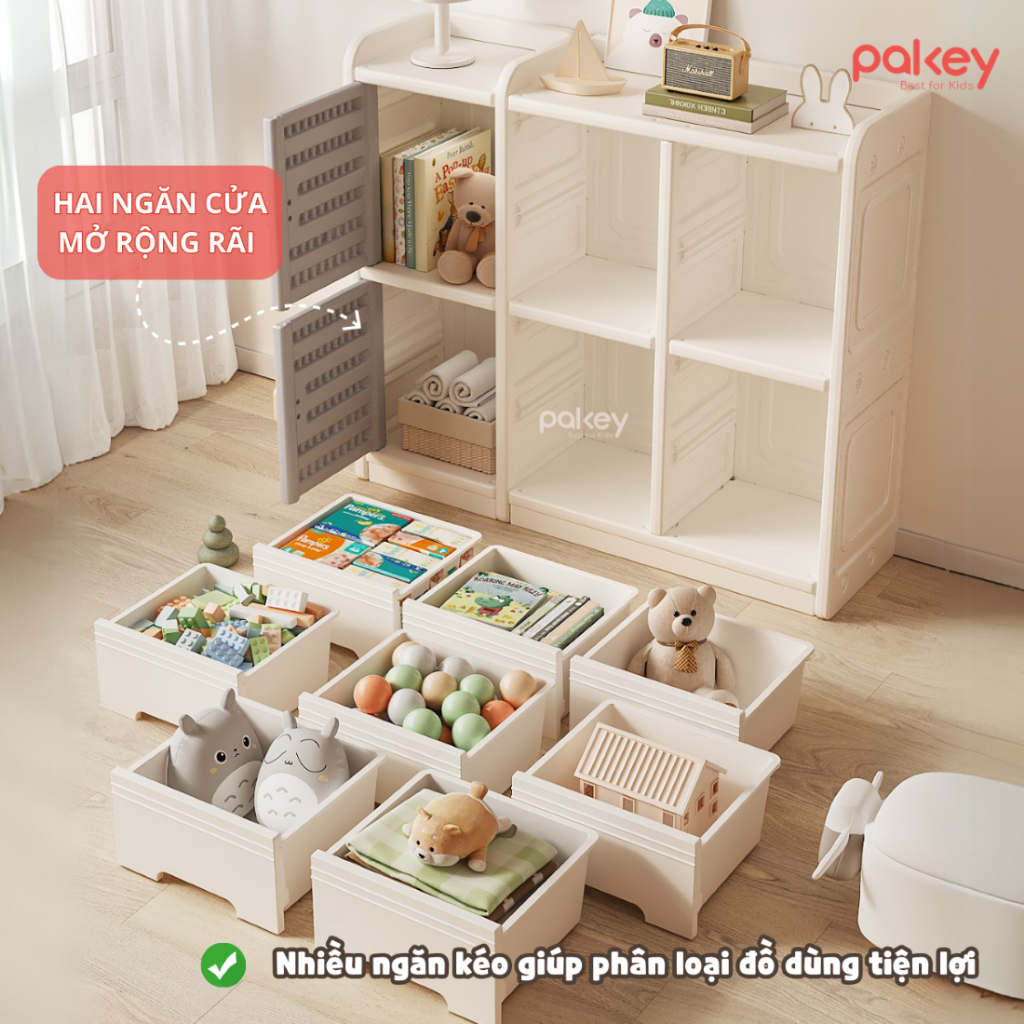 Kệ Đồ Chơi, Kệ Nhựa Đựng Đồ Cao Cấp PAKEY - Giá Để Đồ Nhiều Hộc Nhựa Nguyên Sinh An Toàn Cho Bé