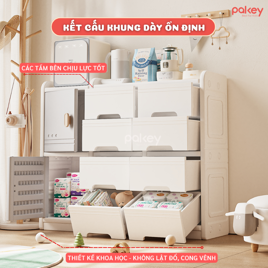 Kệ Đồ Chơi, Kệ Nhựa Đựng Đồ Cao Cấp PAKEY - Giá Để Đồ Nhiều Hộc Nhựa Nguyên Sinh An Toàn Cho Bé