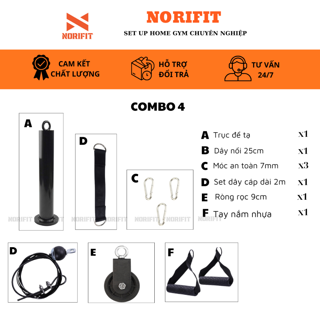 Bộ Dây Cáp Ròng Rọc Kèm Tay Nắm Nhựa Thiết Bị Tập Gym Phụ Kiện Kéo Cáp ...