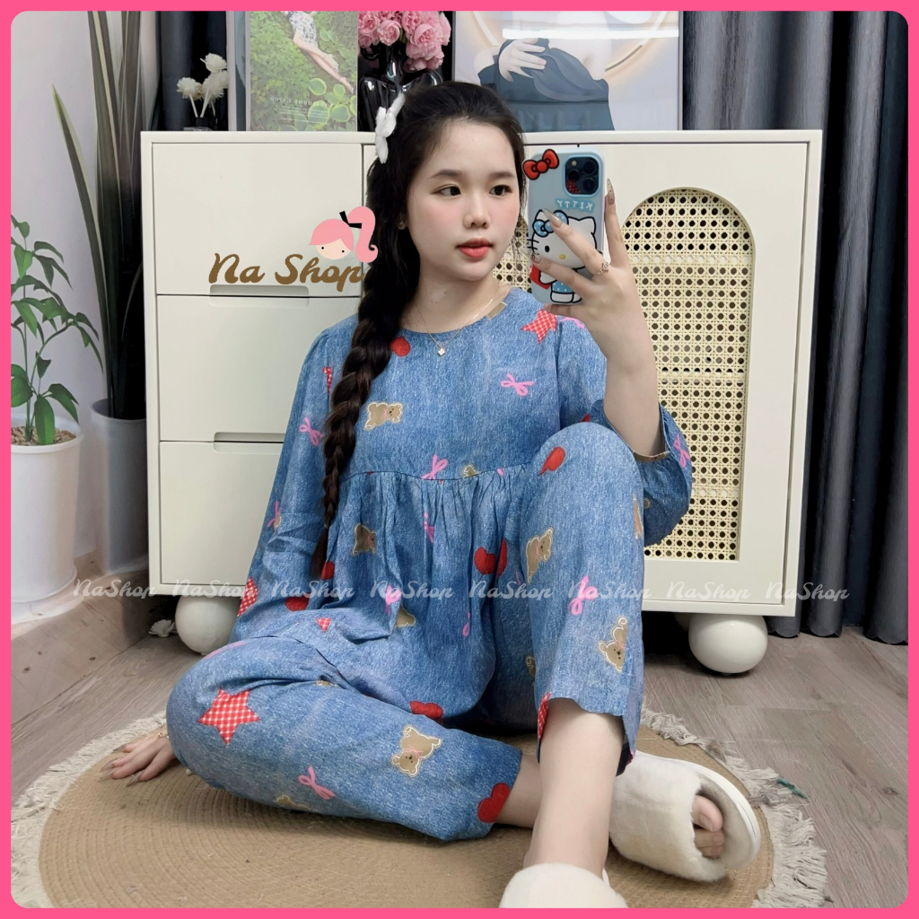 [MÀU MỚI] Đồ bộ mặc nhà Babydoll Quần dài Cổ tròn Tay dài, Chất tôn lanh mềm mát mịn Đủ size 40-65kg