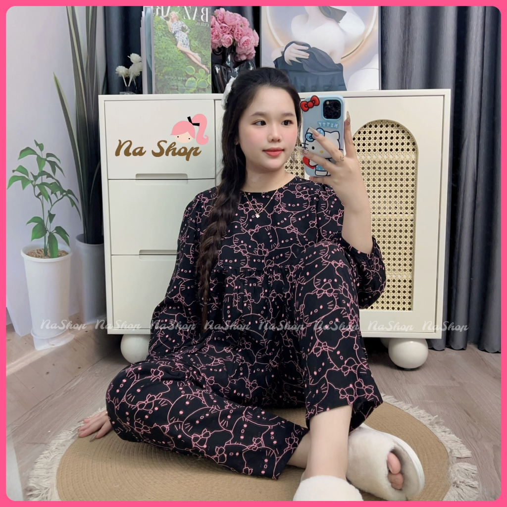[MÀU MỚI] Đồ bộ mặc nhà Babydoll Quần dài Cổ tròn Tay dài, Chất tôn lanh mềm mát mịn Đủ size 40-65kg