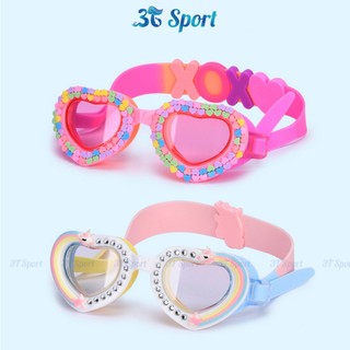 Kính bơi hình trái tim cho trẻ em, tròng chống sương mù, đệm mắt silicon êm ái chống nước KB-1700