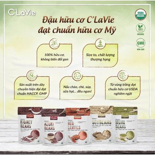 Đậu hạt hữu cơ cho bé ăn dặm C'LaVie 200g: Đậu đỏ, Đậu xanh, Đậu nành, Đậu lăng đỏ, Hạt lanh, Hạt mè, Hạt bí, Hạt kê