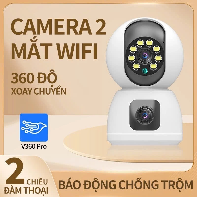 Camera Wifi 2 Mắt Trong Nhà Xoay 360° – Điều Khiển PTZ, Đàm Thoại 2 Chiều, Giám Sát Từ Xa, Nhận Diện Hình Người, Xem Đêm