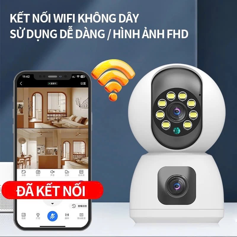 Camera Wifi 2 Mắt Trong Nhà Xoay 360° – Điều Khiển PTZ, Đàm Thoại 2 Chiều, Giám Sát Từ Xa, Nhận Diện Hình Người, Xem Đêm