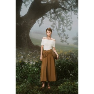Chân váy OLV dài nhún hoa cách điệu Brown Parachute Bowy Skirt thanh lịch nữ tính