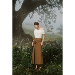 Chân váy OLV dài nhún hoa cách điệu Brown Parachute Bowy Skirt thanh lịch nữ tính