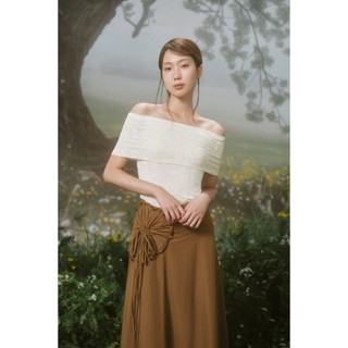 Chân váy OLV dài nhún hoa cách điệu Brown Parachute Bowy Skirt thanh lịch nữ tính