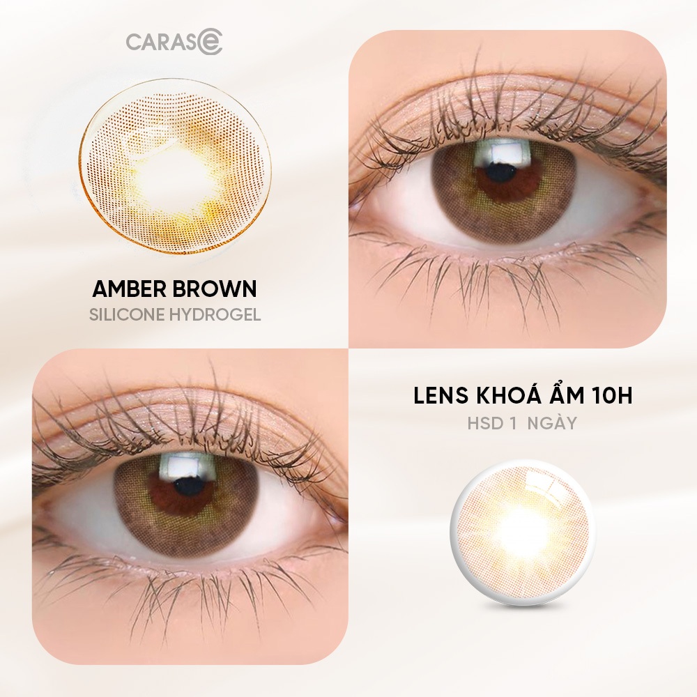 [1 Chiếc] Kính áp tròng khoá ẩm 1 Ngày Màu Nâu CARASE, Lens cận AMBER BROWN (1 bên mắt)