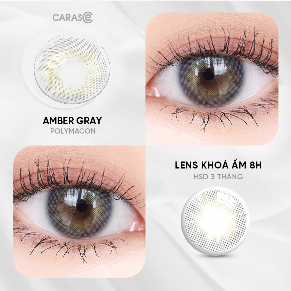 [1 chiếc] Kính áp tròng khoá ẩm 8H 3 Tháng Màu Xám CARASE, Lens cận AMBER GRAY