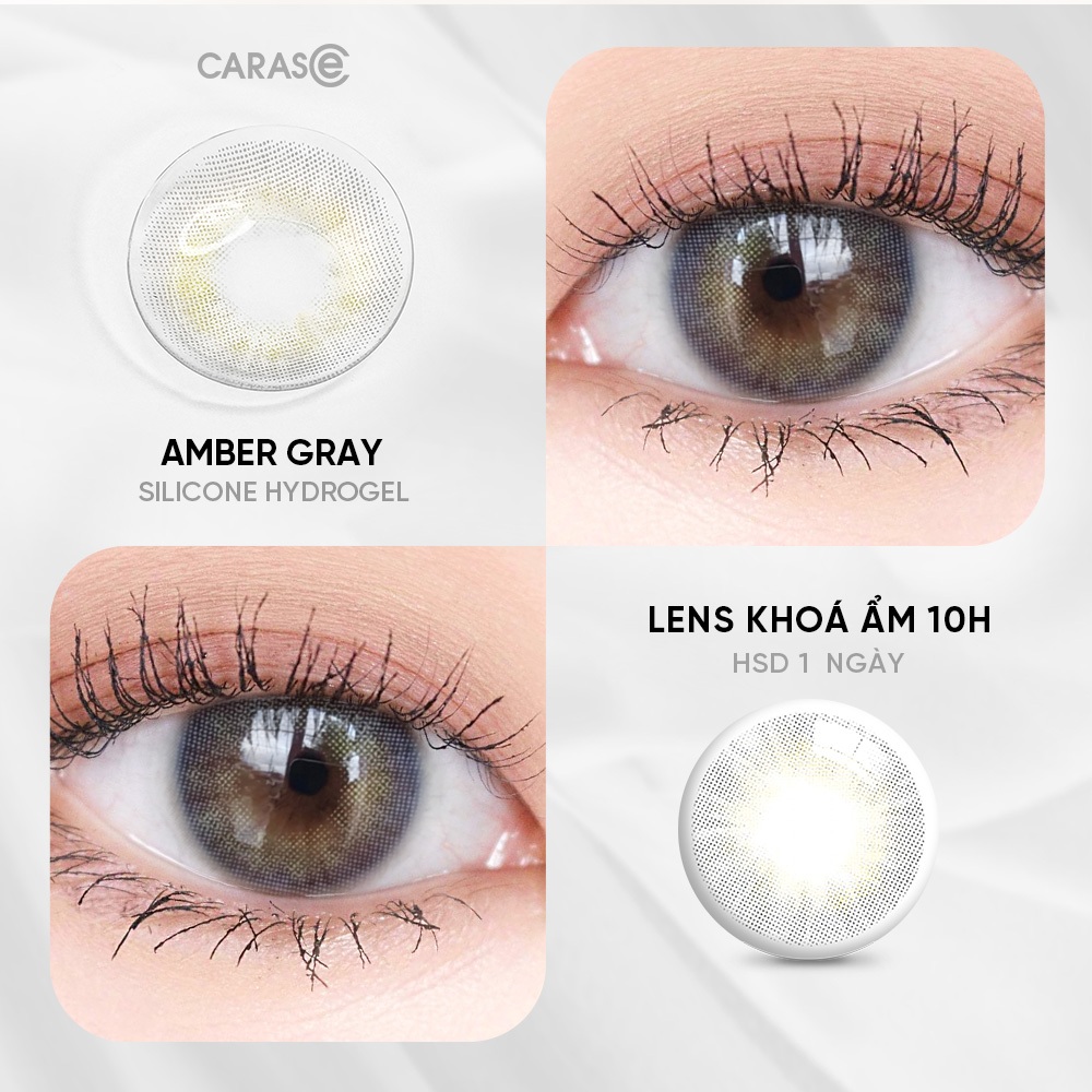 [1 chiếc] Kính áp tròng khoá ẩm 1 Ngày Màu Xám CARASE, Lens cận AMBER GRAY
