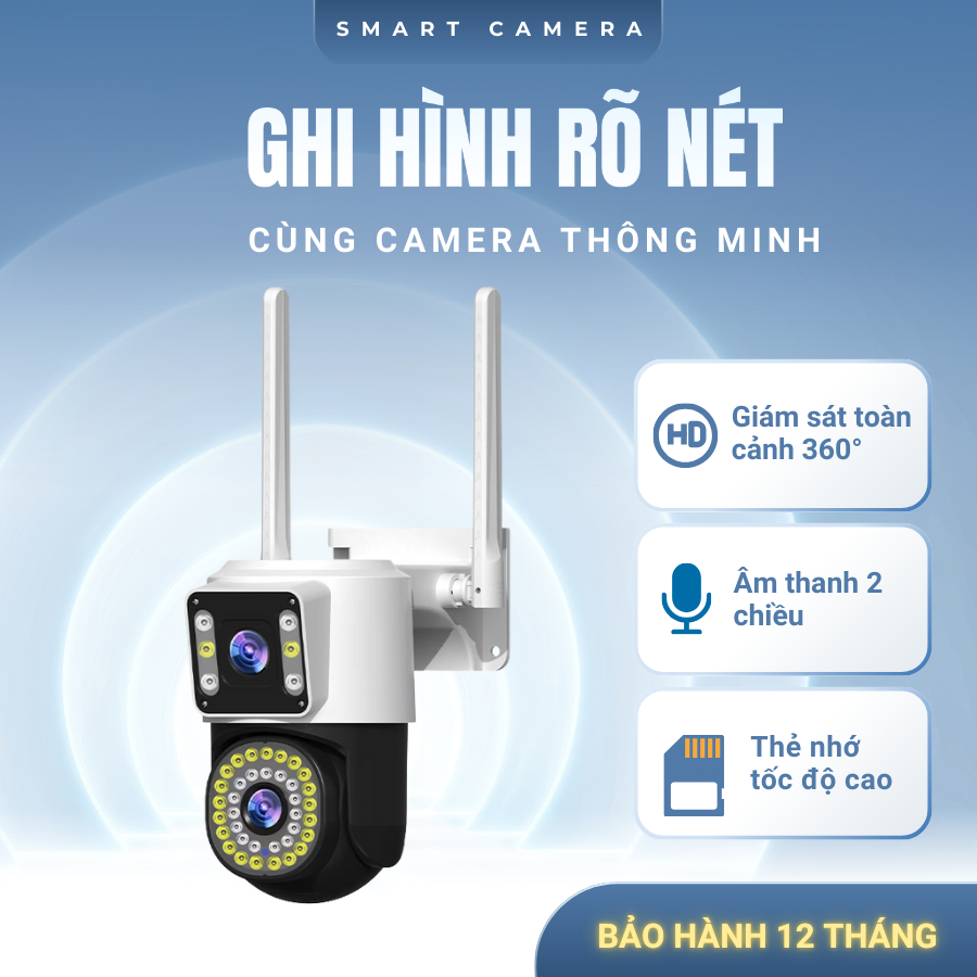 Camera Wifi Ngoài Trời 2 Mắt 2 Màn Hình Quan Sát, Đàm Thoại 2 Chiều, Báo Động Chống Trộm, Chống Nước IP66