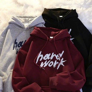 Áo hoodie nữ nam form rộng KONOVA chất liệu nỉ bông in chữ HARD WORK
