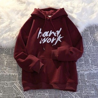 Áo hoodie nữ nam form rộng KONOVA chất liệu nỉ bông in chữ HARD WORK