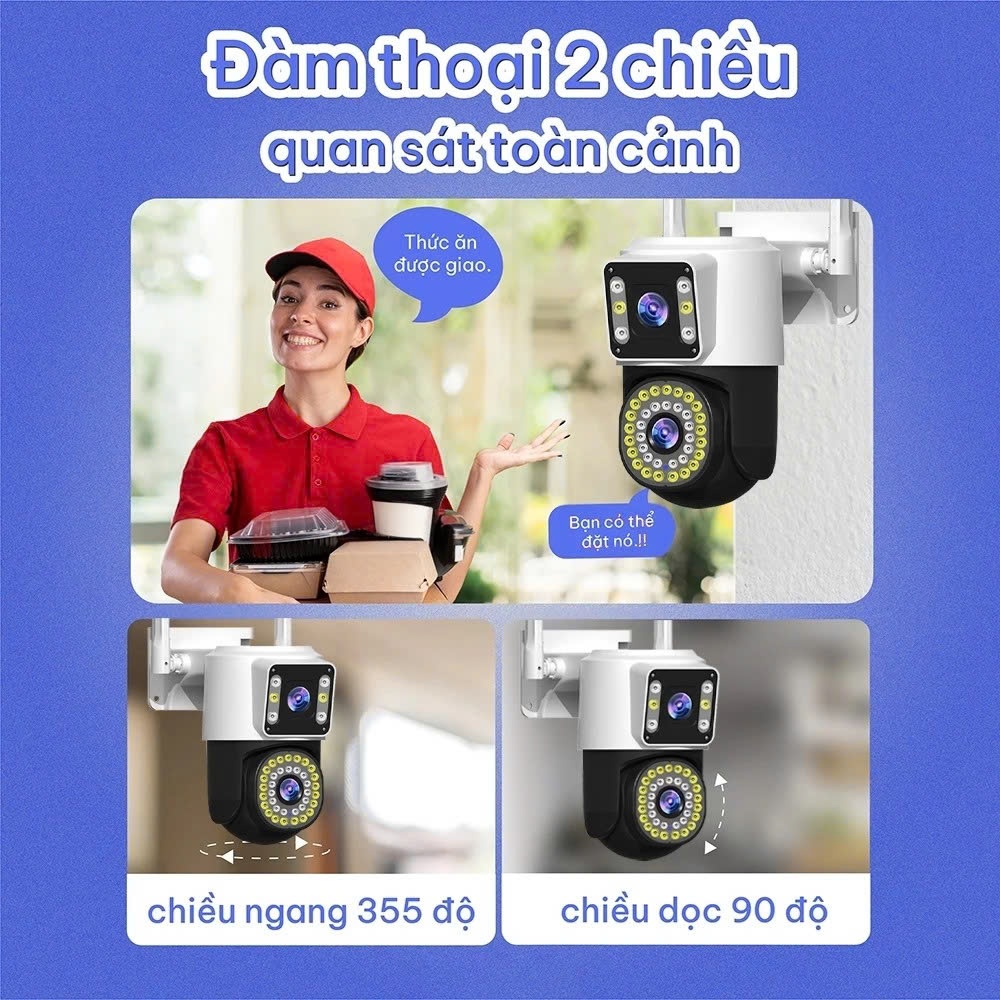 Camera Wifi Ngoài Trời 2 Mắt 2 Màn Hình Quan Sát, Đàm Thoại 2 Chiều, Báo Động Chống Trộm, Chống Nước IP66