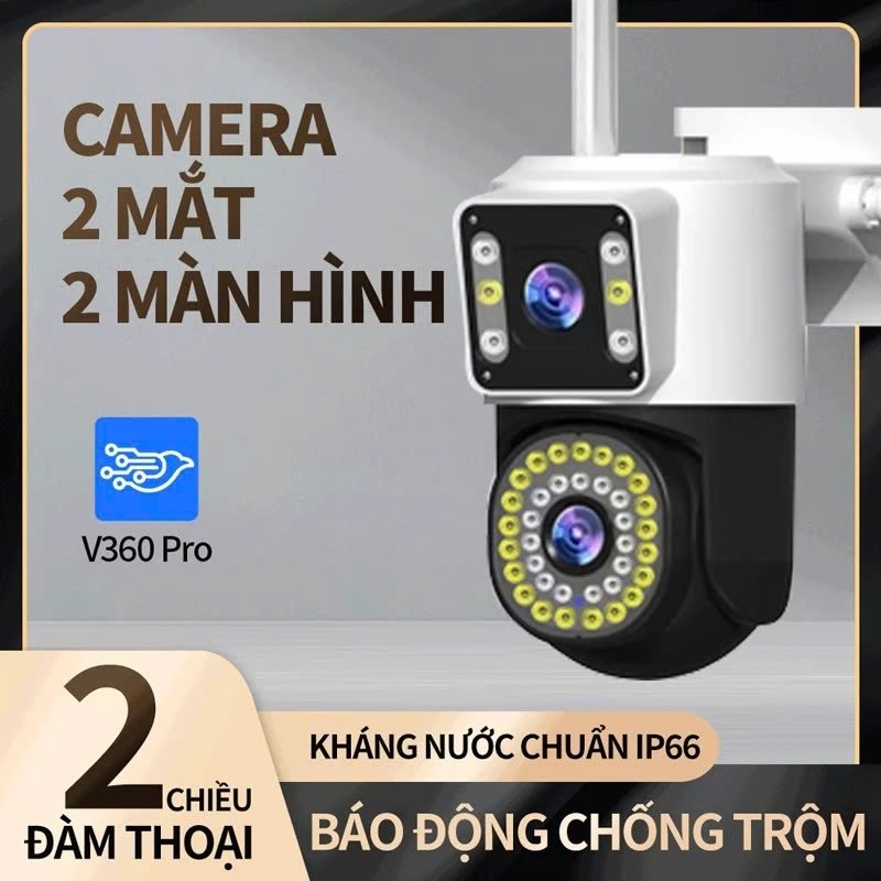 Camera Wifi Ngoài Trời 2 Mắt 2 Màn Hình Quan Sát, Đàm Thoại 2 Chiều, Báo Động Chống Trộm, Chống Nước IP66