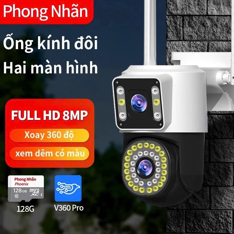 Camera Wifi Ngoài Trời 2 Mắt 2 Màn Hình Quan Sát, Đàm Thoại 2 Chiều, Báo Động Chống Trộm, Chống Nước IP66