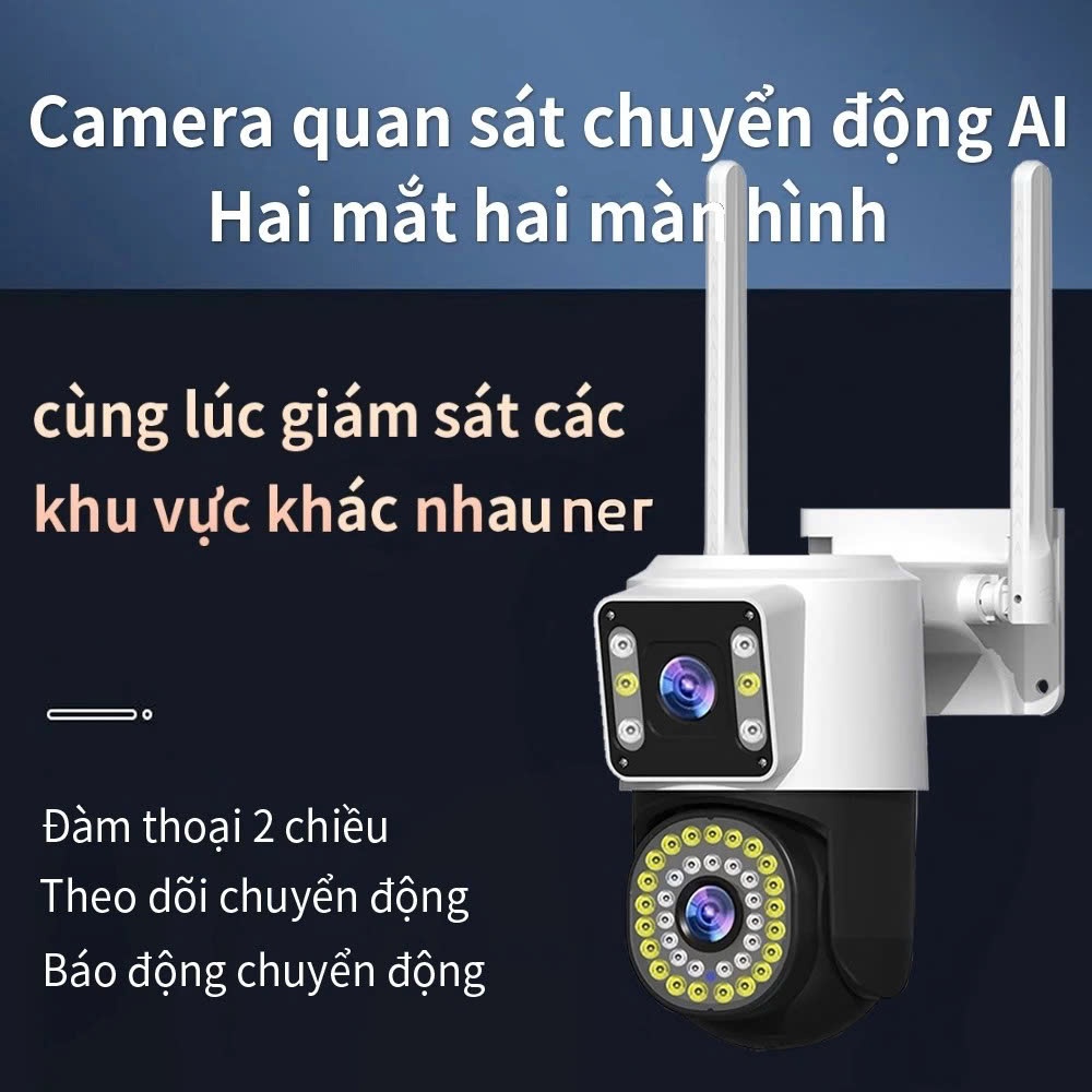 Camera Wifi Ngoài Trời 2 Mắt 2 Màn Hình Quan Sát, Đàm Thoại 2 Chiều, Báo Động Chống Trộm, Chống Nước IP66