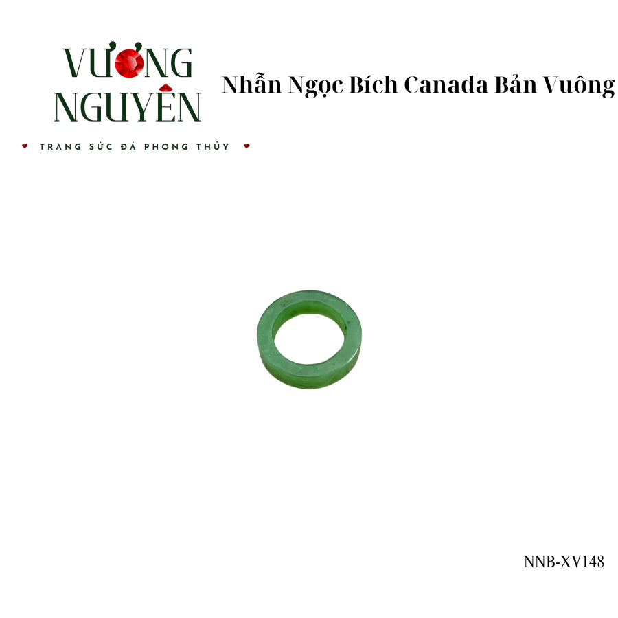 Nhẫn ngọc bích Canada tự nhiên bản vuông Vương Nguyên hợp mệnh mộc mênh hỏa mã NNB-XV148