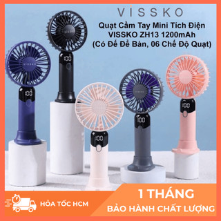 Quạt Sạc Cầm Tay Vissko ZH13 – 1200mAh, 6 Chế Độ Gió, Có Đế Để Bàn, Sạc Type-C