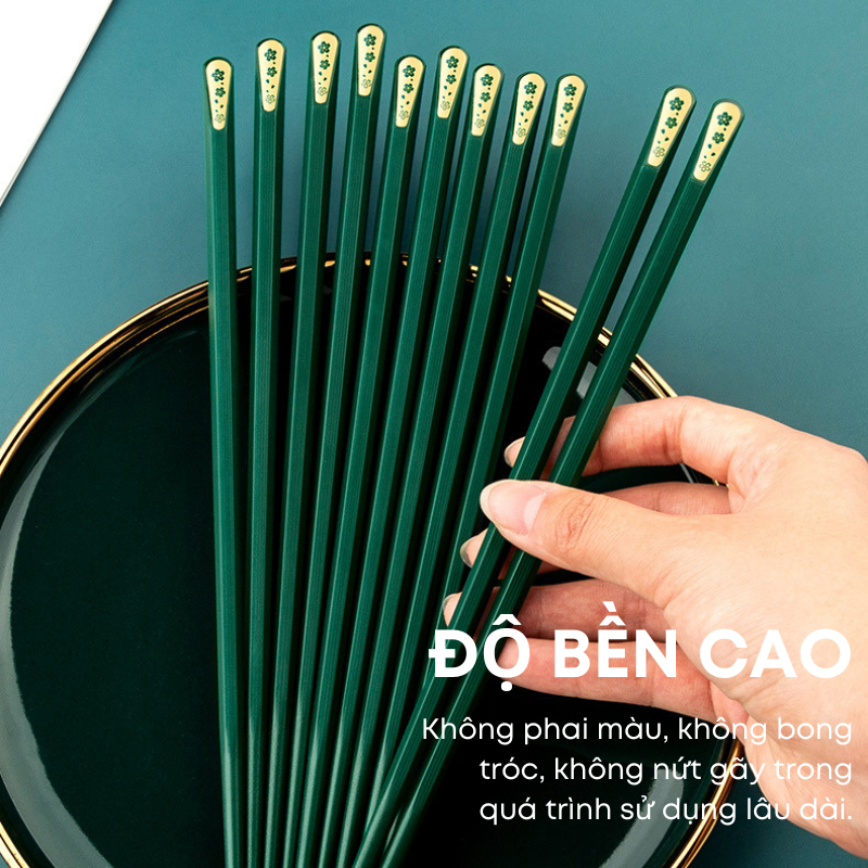 Bộ 10 Đôi Đũa Sợi Thủy Tinh Màu Xanh Bắc Âu Cỏ 4 Lá – Kháng Khuẩn, Chống Mốc, Chống Trơn, Chịu Nhiệt Cao Cấp | 068