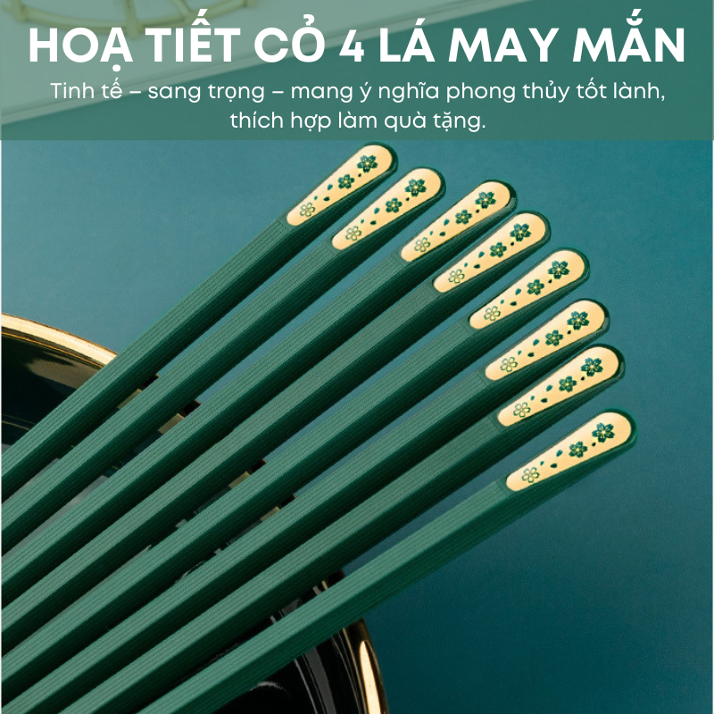 Bộ 10 Đôi Đũa Sợi Thủy Tinh Màu Xanh Bắc Âu Cỏ 4 Lá – Kháng Khuẩn, Chống Mốc, Chống Trơn, Chịu Nhiệt Cao Cấp | 068