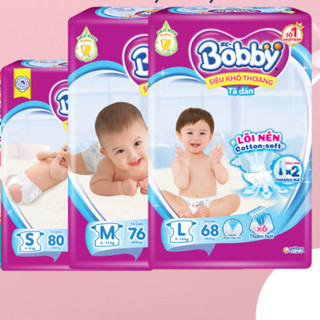 Tã Bỉm Dán Bobby/ Tã quần mở một bên Bobby NB70/S80/M76/L68 mới siêu thấm hút