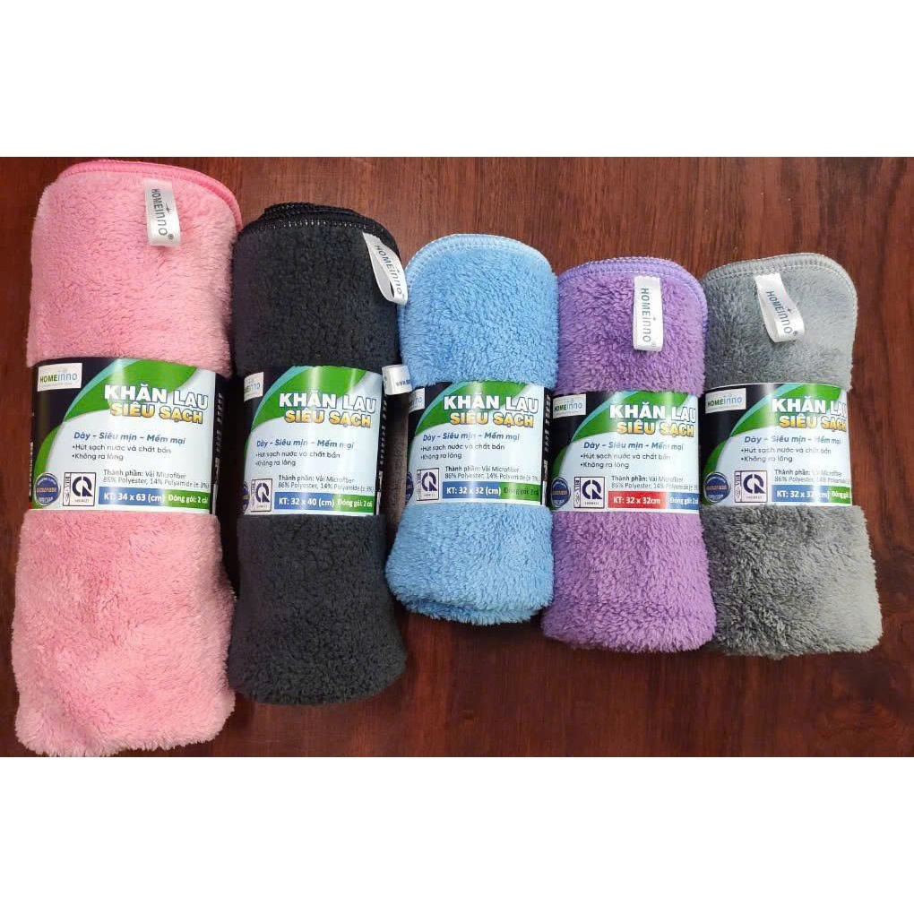 Khăn Lau Đa Năng Mặt Bông Xù Dày Microfiber Cao Cấp Homeinno Lau Siêu Sạch, Siêu Bền, Dầy Dặn Dùng Lau Mặt, Lau Đồ Dùng