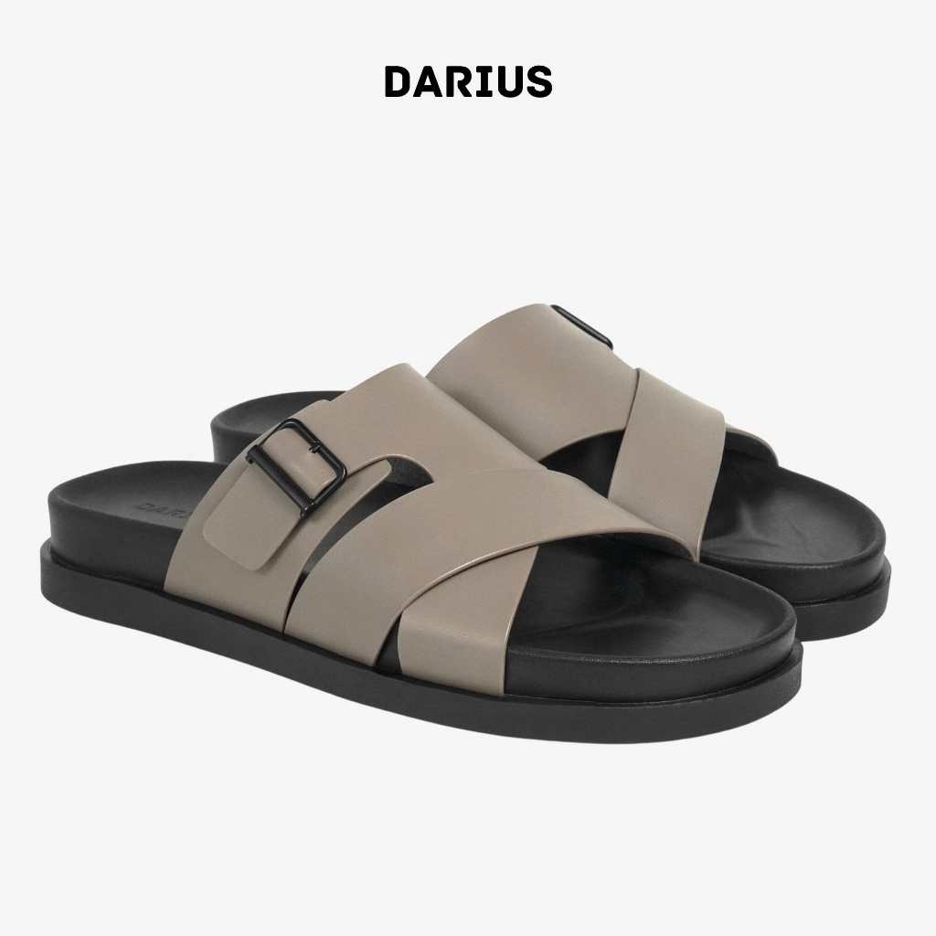 Dép nam DARIUS kiểu dáng quai ngang Sandal nam, Dép lê nam bằng da cao cấp đế cao 3,5cm làm dép đi làm đi chơi bền D516