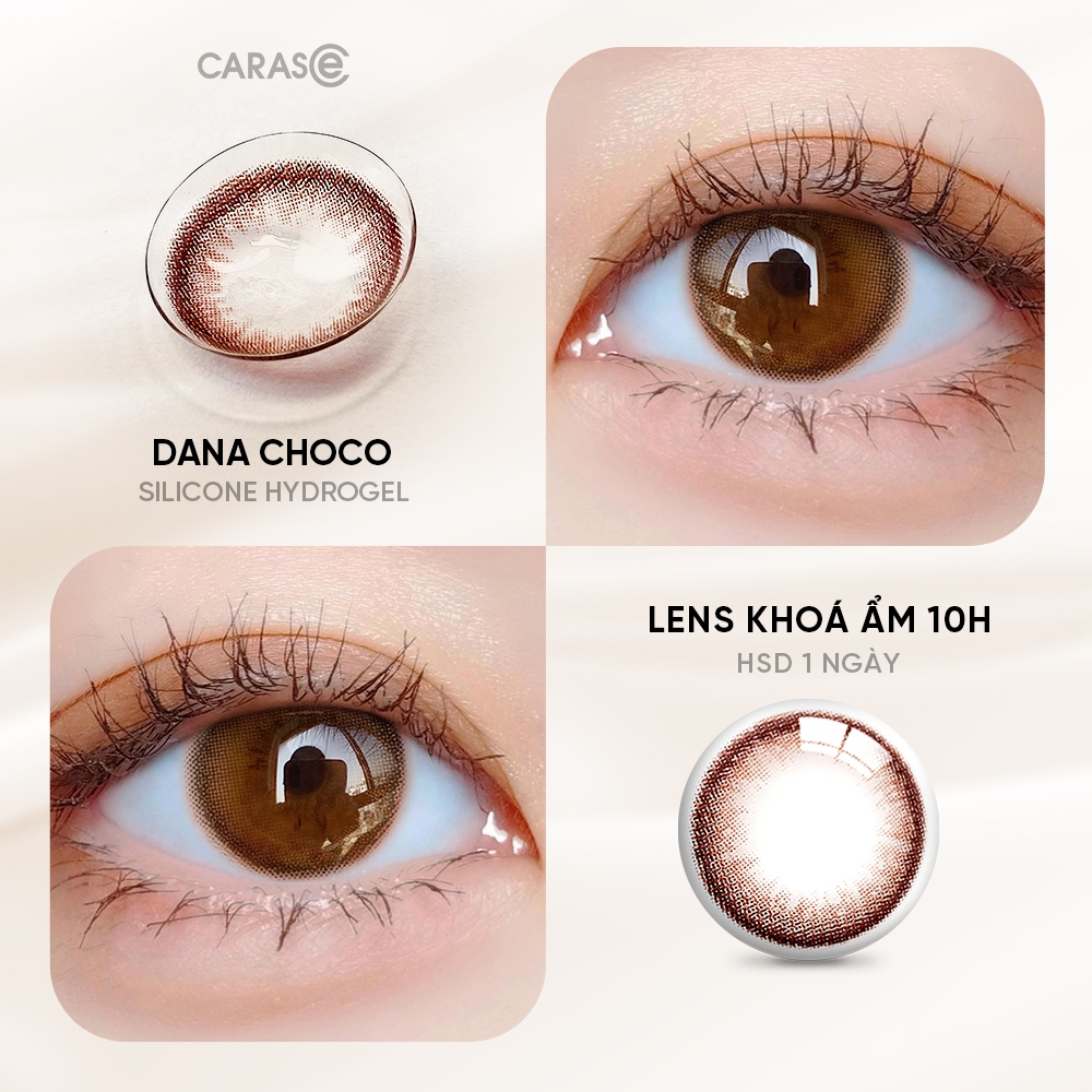 [1 chiếc] Kính áp tròng khoá ẩm 1 Ngày Màu Nâu Choco CARASE, Lens cận DANA CHOCO